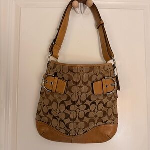 Coach Tan and Brown Signature Shoulder Bag